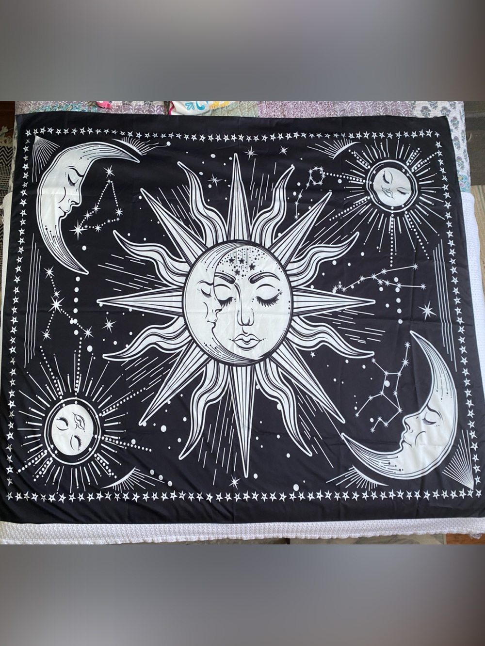 Celestial Sun & Moon Tapestry - Black and White Mystical Wall Hanging